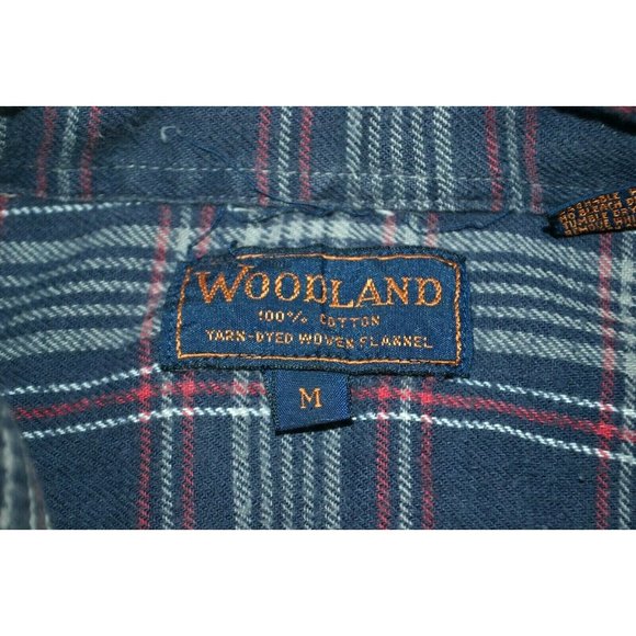 WOODLAND Men's Long Sleeve Button‎ Front Flannel Shirt SIZE MEDIUM Navy Plaid - Picture 6 of 6